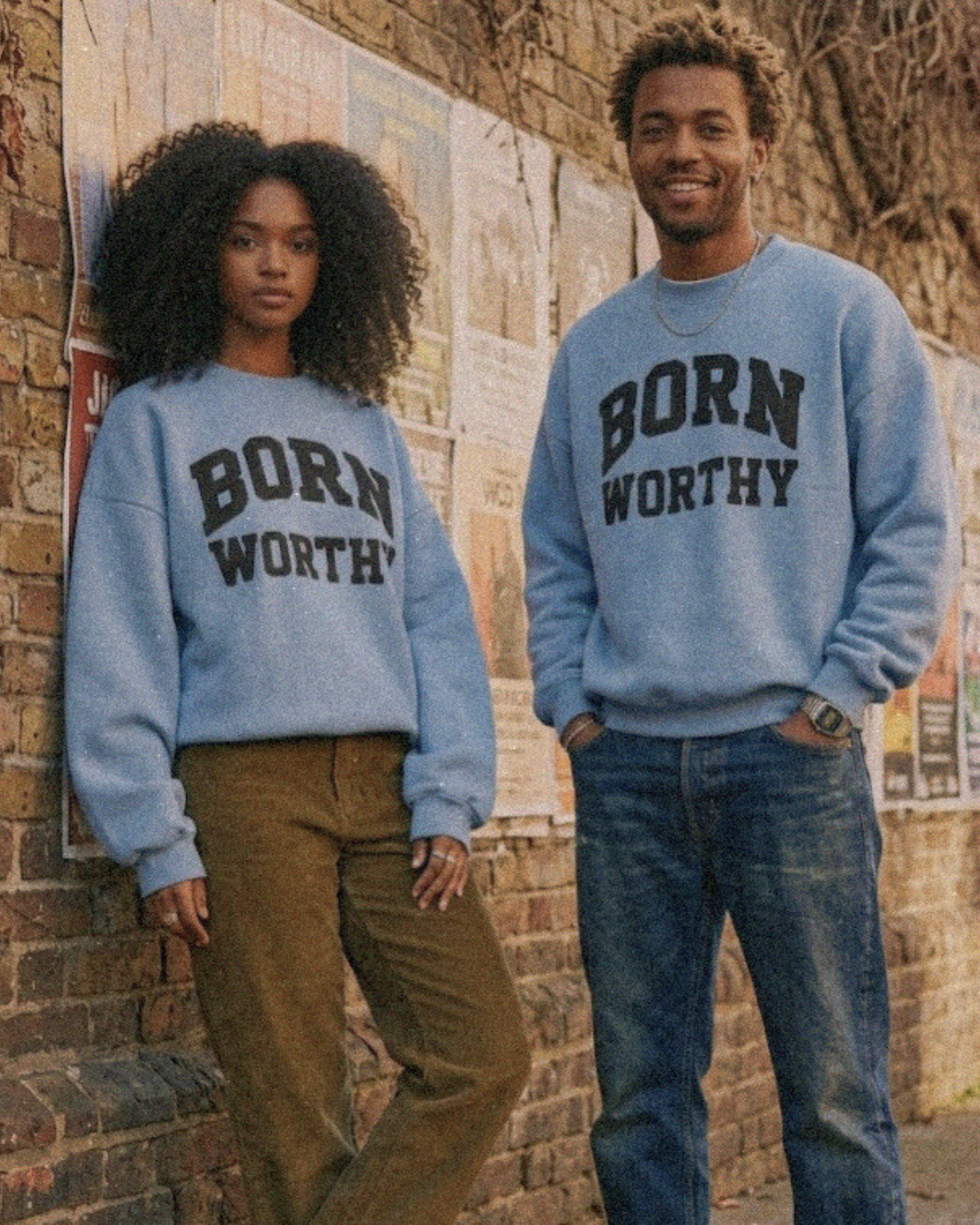 born WORTHY. Collegiate Luxe Sweatshirt - blue